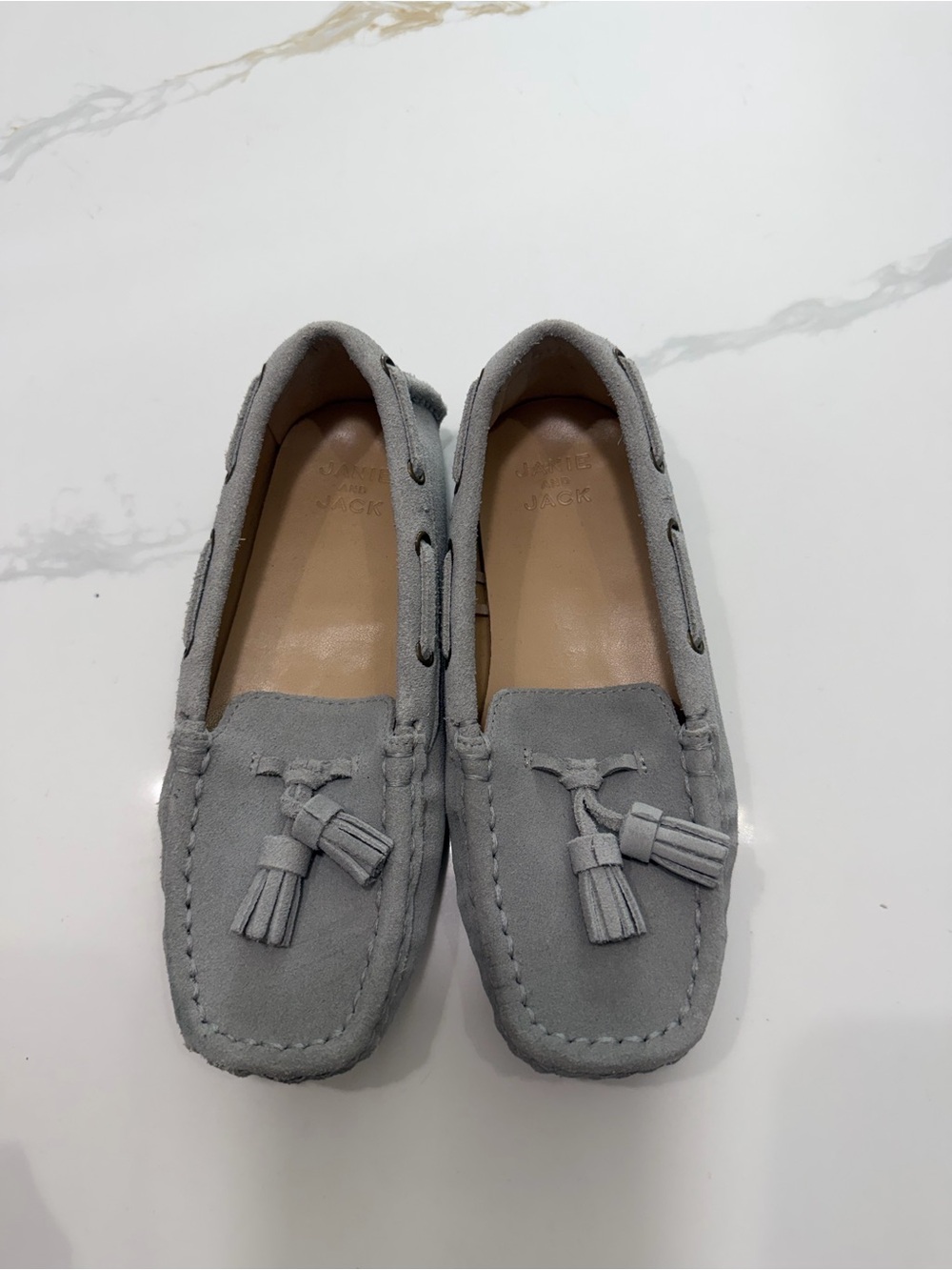 Kids Gray Suede Janie And Jack Grip Sole Slip-On Shoes
